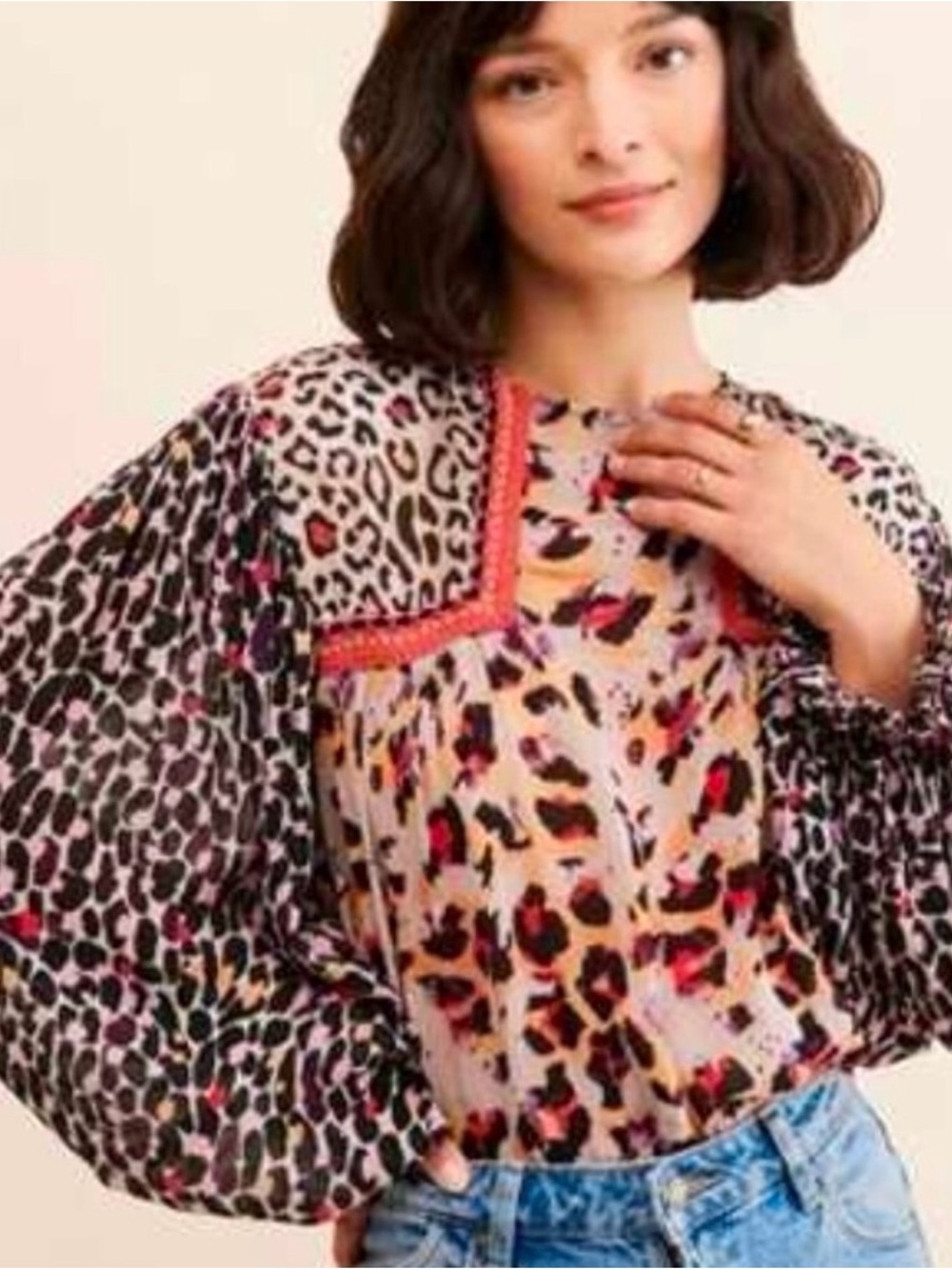 #801 Anthropologie BL^NK LONDON Leopard Print Balloon Sleeve Blouse